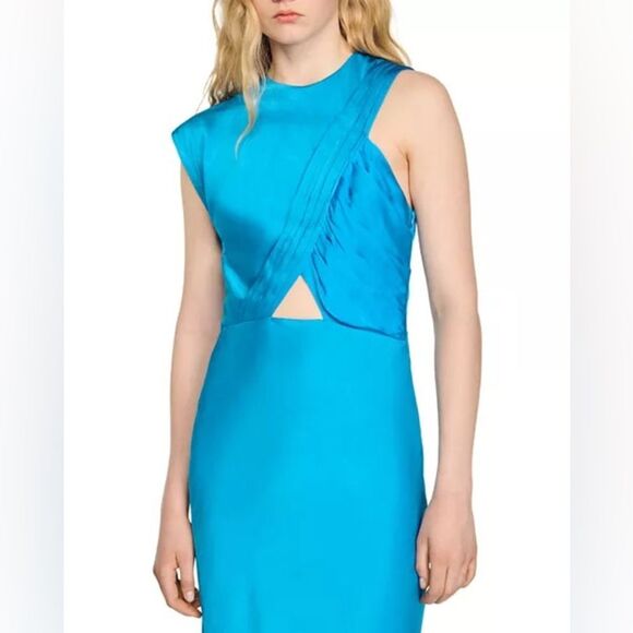 Sandro Barbara Cutout Maxi Dress in blue NWT SIZE 40/ us 8 - Picture 4 of 8